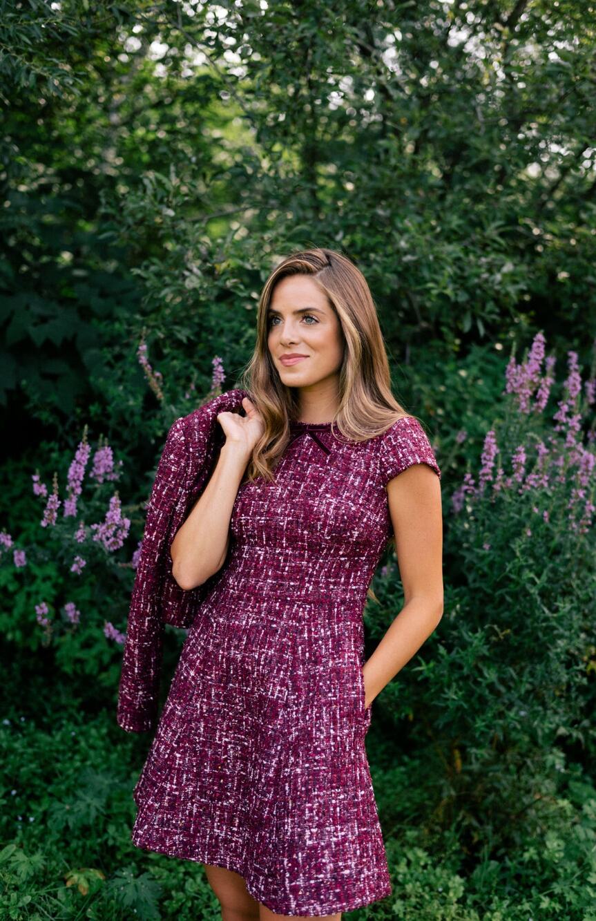 Gal Meets Glam Nell Burgundy Red Tweed Boucle Dress Size 8